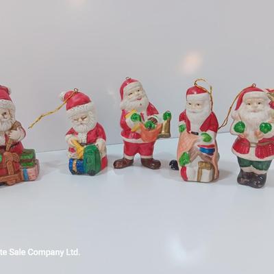 Five Ceramic Santa ornaments