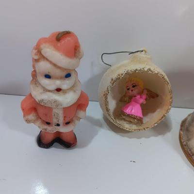 Vintage Christmas figures and ornaments Santa candle and more