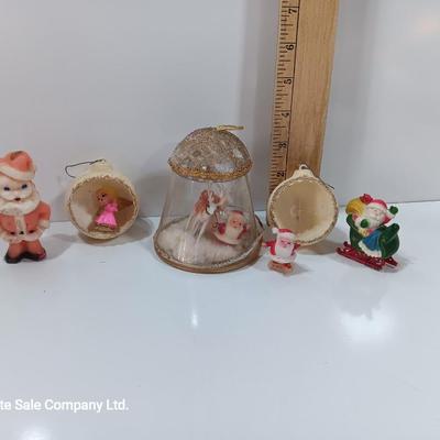 Vintage Christmas figures and ornaments Santa candle and more