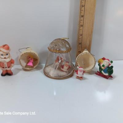 Vintage Christmas figures and ornaments Santa candle and more