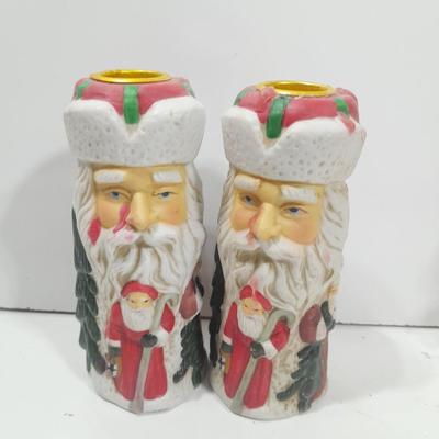 Ceramic Santa with two matching Santa candle stick holders