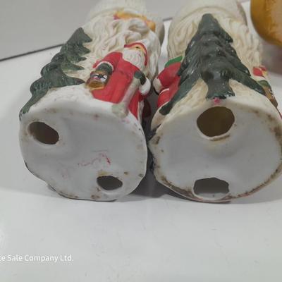 Ceramic Santa with two matching Santa candle stick holders