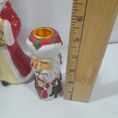 Ceramic Santa with two matching Santa candle stick holders