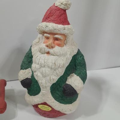 Hand Painted Santa and a ceramic rocking horse planter with teddy bear