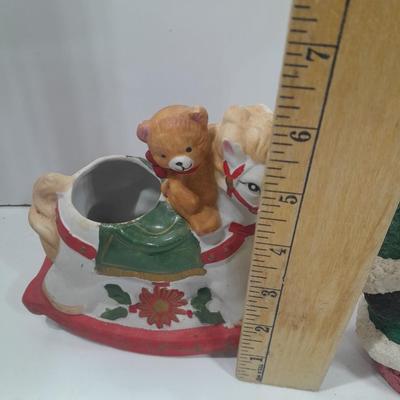 Hand Painted Santa and a ceramic rocking horse planter with teddy bear