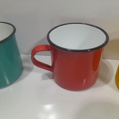 Four Colorful enamel ware metal mugs
