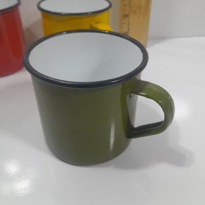 Four Colorful enamel ware metal mugs
