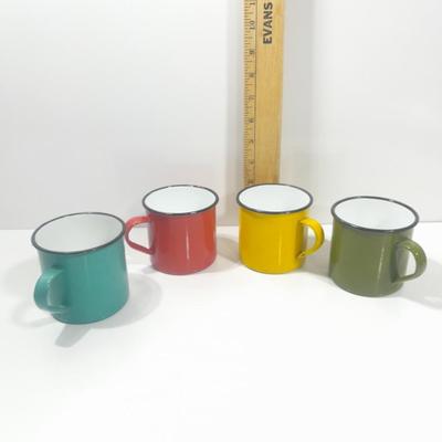 Four Colorful enamel ware metal mugs