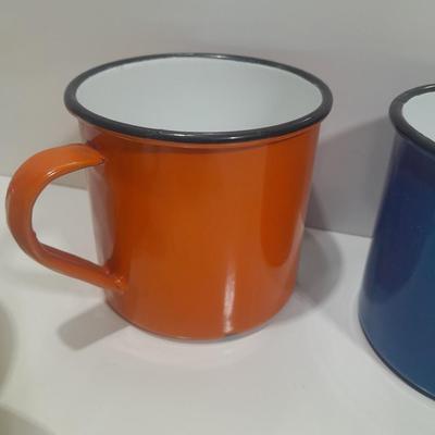 Four Colorful enamel ware metal mugs
