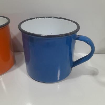 Four Colorful enamel ware metal mugs