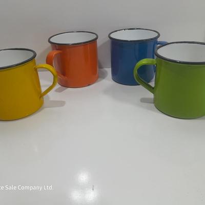 Four Colorful enamel ware metal mugs