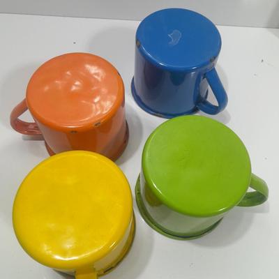 Four Colorful enamel ware metal mugs