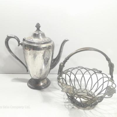 Roger's & Bro 2301 pitcher and a Studio Silversmiths metal basket