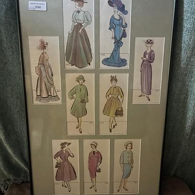 20" X 30" Framed Artwork - Different Eras of Dress Designs