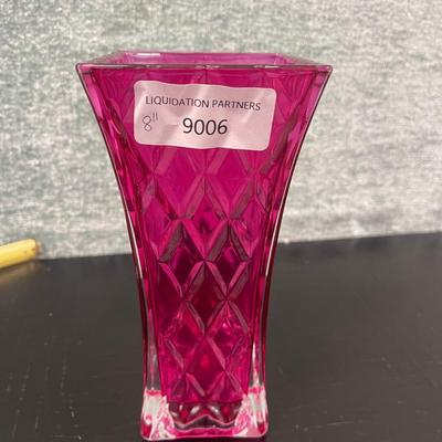 8" Hot Pink Crystal Vase