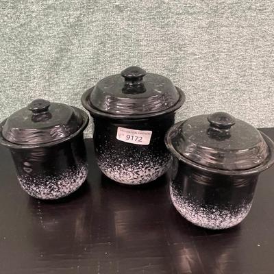8" Black/White Canister Set - 3 Pieces