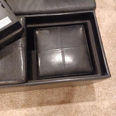 Storage Bench 2 Side Ottomans Set Faux Leather Tray Coffee Table