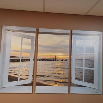 3 pc Windows on the Bay at Sunset, Beach Photography, Ocean Wall Art