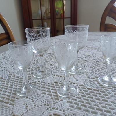 5 Bamboo etched taster\cordial glasses