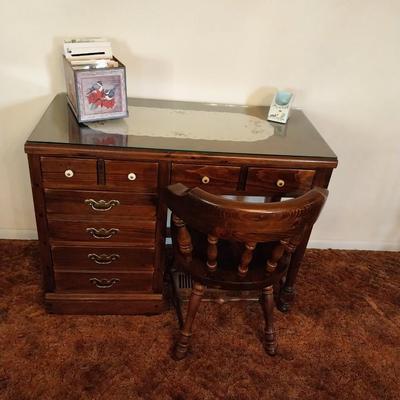 SOLID WOOD STUDENT DESK WITH CHAIR AND OFFICE SUPPLIES