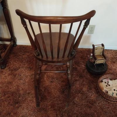 SEWING ROCKER, WICKER BASKETS WITH LIDS AND SOME BUTTONS AND SOCK DARNER
