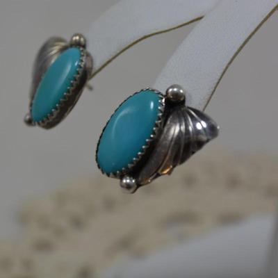 Sterling & Turquoise Leaf Earrings 4.2g