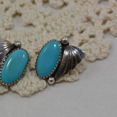 Sterling & Turquoise Leaf Earrings 4.2g