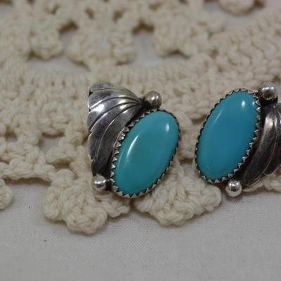 Sterling & Turquoise Leaf Earrings 4.2g