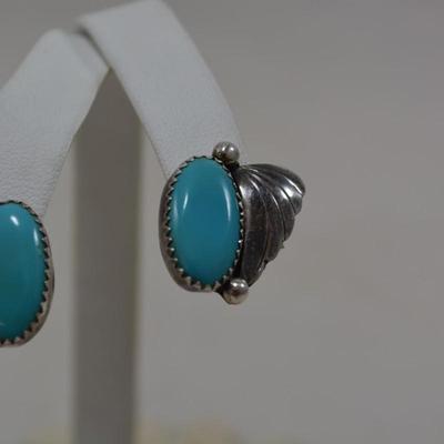 Sterling & Turquoise Leaf Earrings 4.2g