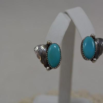 Sterling & Turquoise Leaf Earrings 4.2g