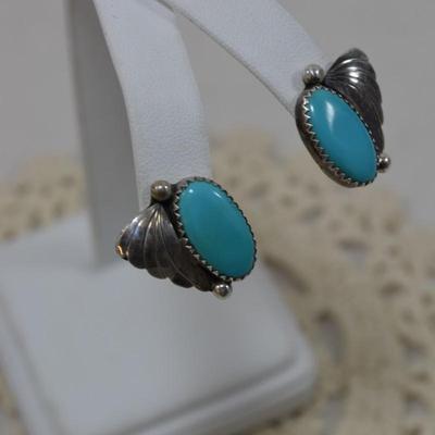 Sterling & Turquoise Leaf Earrings 4.2g
