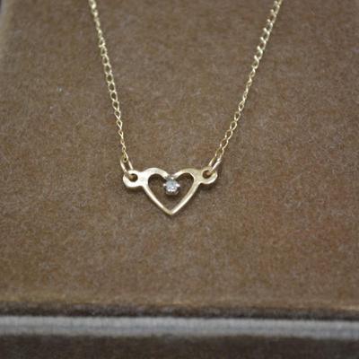 Delicate 14k Chain with 14k Heart & Diamond Chip Pendant 16â€ 0.7g