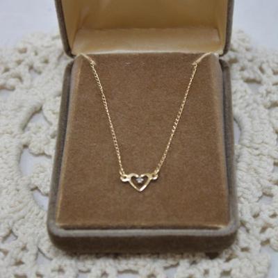 Delicate 14k Chain with 14k Heart & Diamond Chip Pendant 16â€ 0.7g