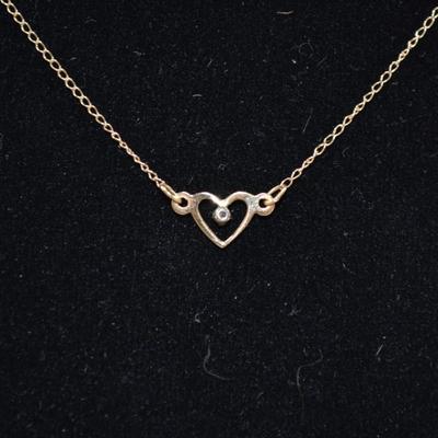 Delicate 14k Chain with 14k Heart & Diamond Chip Pendant 16â€ 0.7g