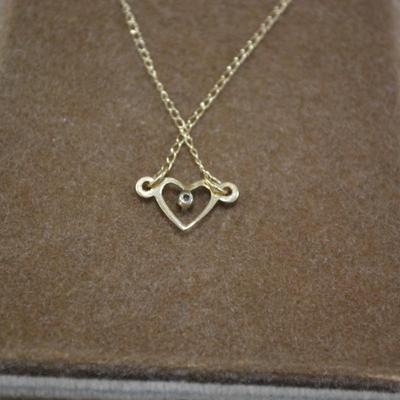 Delicate 14k Chain with 14k Heart & Diamond Chip Pendant 16â€ 0.7g