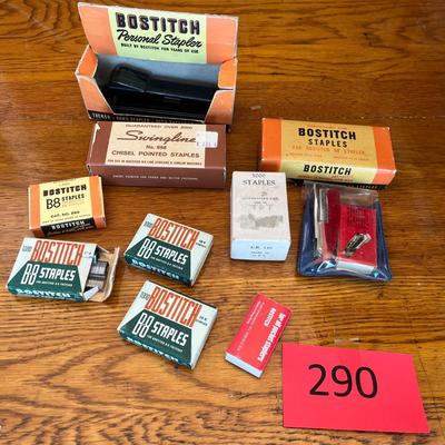 Lot of staples & vintage stapler in box