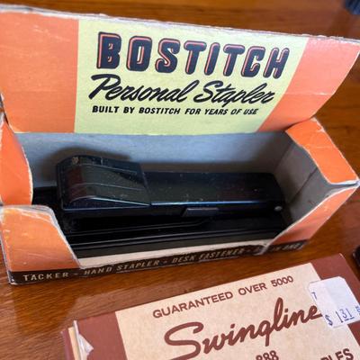 Lot of staples & vintage stapler in box