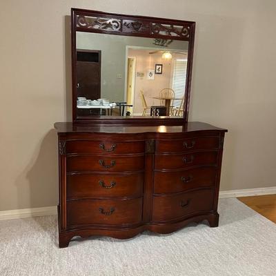 Solid Wood Mahogany French Provincial Mirrored Dresser
