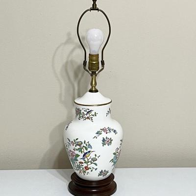 Porcelain Table Lamp With Gold Trim/Wood Base