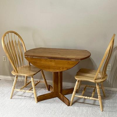 Mix Matched Solid Wood Drop Leaf Pedestal Table & Four (4) Chairs ~ *Read Details