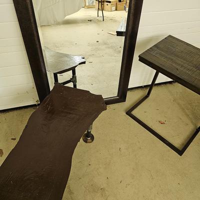 Dark Frame Mirror, Sofa Side Table & Rustic Coffee Table.  (G-JS)