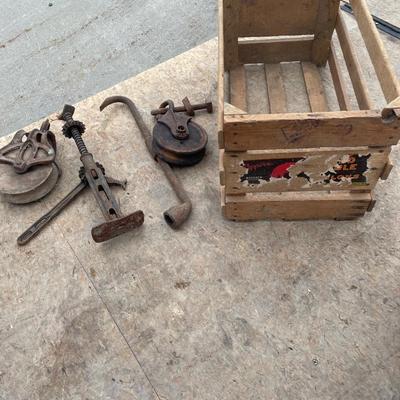 Antique tools and wood crate