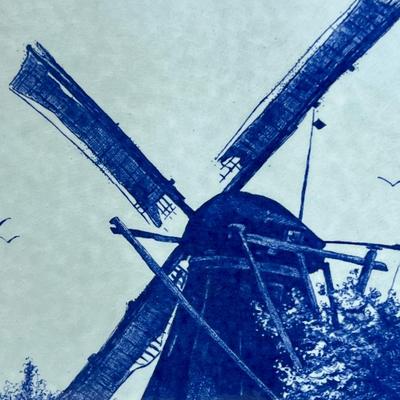 Wall display Large Delft plate antique windmill