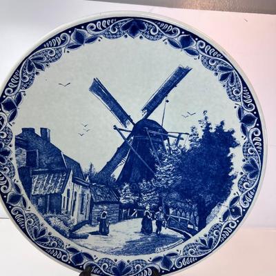 Wall display Large Delft plate antique windmill