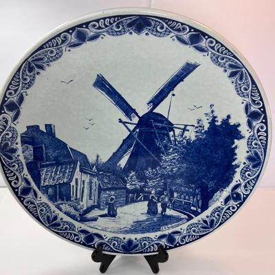 Wall display Large Delft plate antique windmill