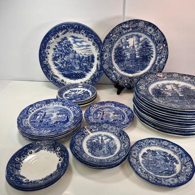 Blue and white plate collection