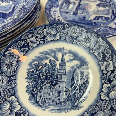 Blue and white plate collection