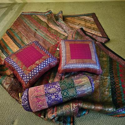 3 Silk Pillows & One Blanket From India  (BR1-JS)