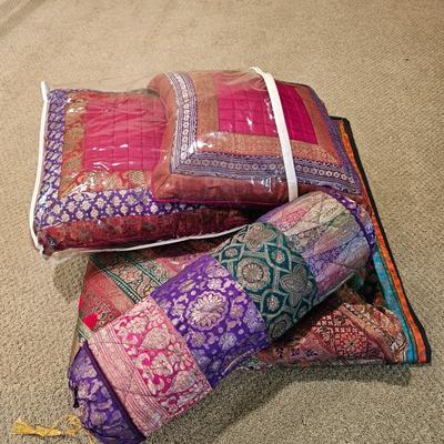 3 Silk Pillows & One Blanket From India  (BR1-JS)