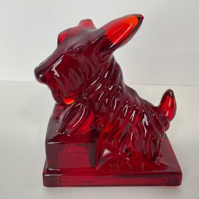 -5- MOSSER | Marked Ruby Red Scotty Dog | Bookend